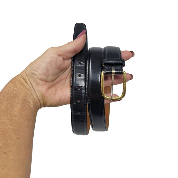 Trafalgar Black Cortina Leather Belt Mens 30 Handmade USA Brass Buckle Timeless - Picture 12 of 12